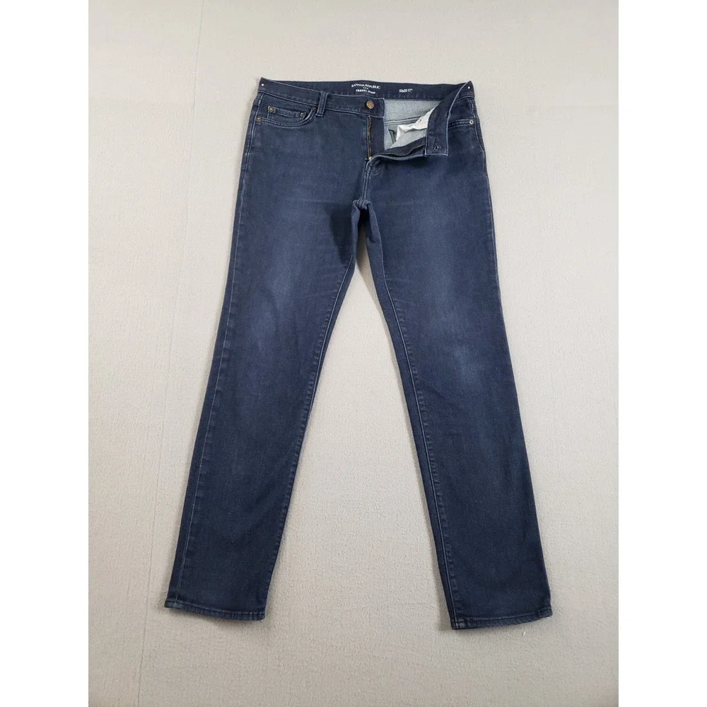 Banana Republic Men Jean 33X32 Blue Denim Slim Straight Leg Mid Rise Stretch‎
